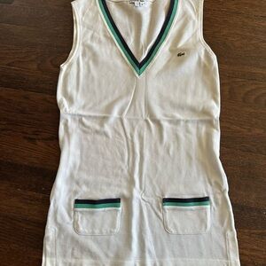 Lacoste Cream V-Neck Top with Green and Black Trim